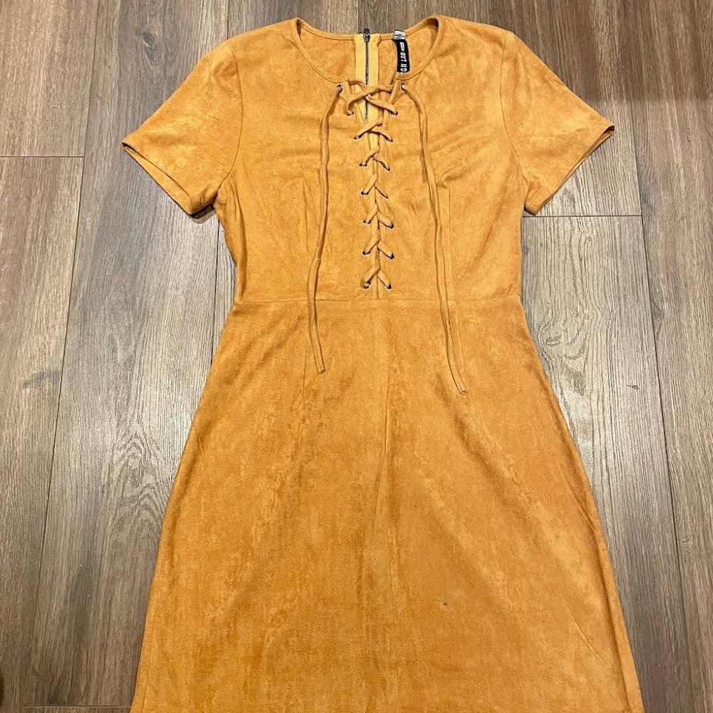 Brand New, woman's Suede Dress, size 4, mustard color, high quality